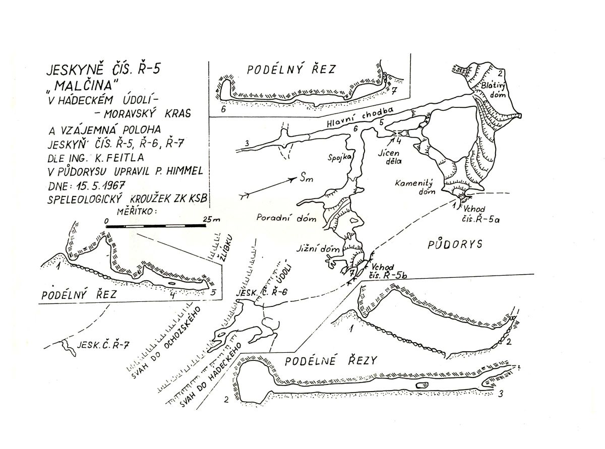 Mapa Petra Himmela Málčiny jeskyně z roku 1967