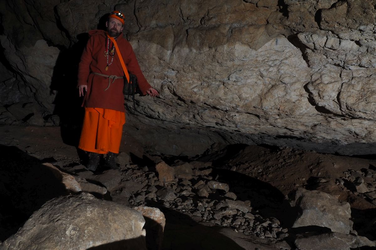 Jeskyně Pekárna - čelba Šenkyříkovy sondy na 50,5 m. Foto: Swami Gyaneshwarpuri 2021.